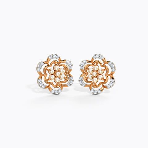 Clovia Bloom Gemstone Stud Earrings Diamond,Gemstone Earrings 14 Karat Rose Gold Clovia Bloom Gemstone Stud Earrings