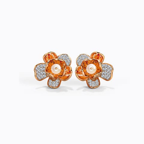 Mawlik Pearl Stud Earrings Diamond,Gemstone Earrings 14 Karat Rose Gold Mawlik Pearl Stud Earrings