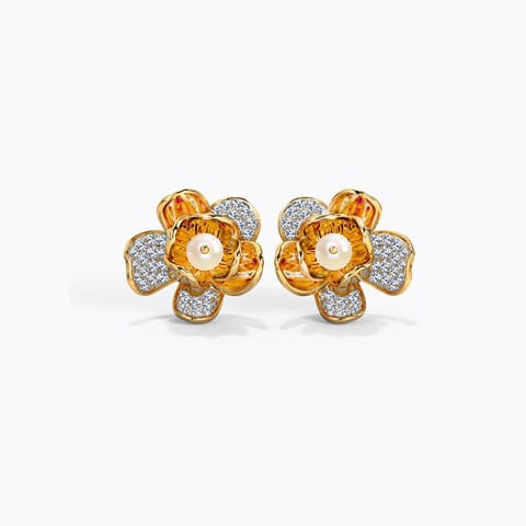 Mawlik Pearl Stud Earrings Diamond,Gemstone Earrings 14 Karat Yellow Gold Mawlik Pearl Stud Earrings