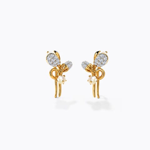 Moiz Pearl Drop Earrings Diamond,Gemstone Earrings 14 Karat Yellow Gold Moiz Pearl Drop Earrings