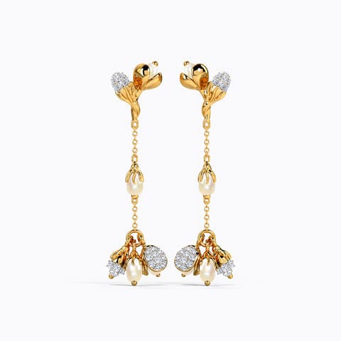 Meghraa Pearl Drop Earrings Diamond,Gemstone Earrings 14 Karat Yellow Gold Meghraa Pearl Drop Earrings