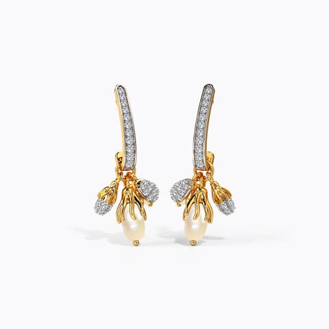 Mehan pearl Drop Earrings Diamond,Gemstone Earrings 14 Karat Yellow Gold Mehan pearl Drop Earrings