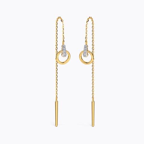Zoya Circular Diamond Sui Dhaga Earrings Diamond Earrings 14 Karat Yellow Gold Zoya Circular Diamond Sui Dhaga Earrings