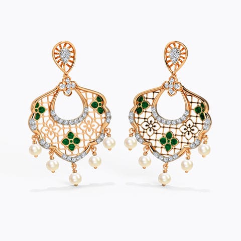 Jharoka Gemstone Drop Earrings Diamond,Gemstone Earrings 14 Karat Rose Gold Jharoka Gemstone Drop Earrings