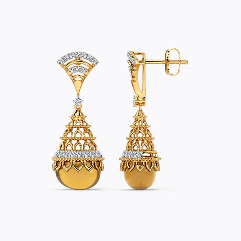 Gleaming Dome Gemstone Drop Earrings Diamond,Gemstone Earrings 14 Karat Yellow Gold Gleaming Dome Gemstone Drop Earrings