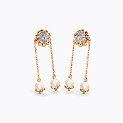 Sanira Pearl Drop Earrings Diamond,Gemstone Earrings 14 Karat Rose Gold Sanira Pearl Drop Earrings