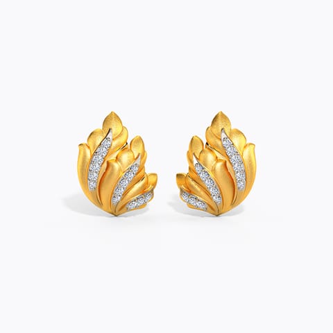 Floret Bush Diamond Stud Earrings Diamond Earrings 14 Karat Yellow Gold Floret Bush Diamond Stud Earrings