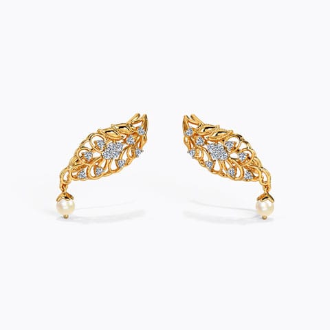 Leafy Swirl Diamond Ear Cuff Diamond,Gemstone Earrings 14 Karat Yellow Gold Leafy Swirl Diamond Ear Cuff