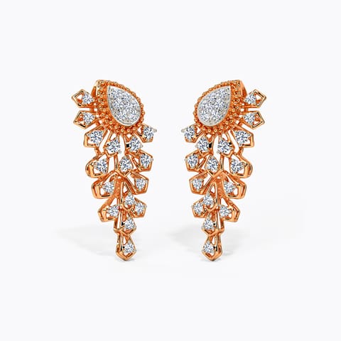 Leafy Pyramid Dimaond Drop Earrings Diamond Earrings 14 Karat Rose Gold Leafy Pyramid Dimaond Drop Earrings