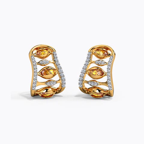 Glowy Stairway Gemstone Hoop Earrings Diamond,Gemstone Earrings 14 Karat Yellow Gold Glowy Stairway Gemstone Hoop Earrings