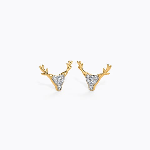 Stag Patronus Diamond Stud Earrings Diamond Earrings 14 Karat Yellow Gold Stag Patronus Diamond Stud Earrings