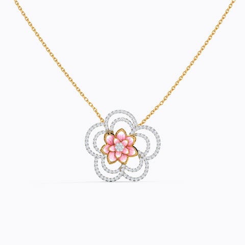 Sparkling Bloom Lotus Diamond Necklace Diamond Necklaces 18 Karat Yellow Gold Sparkling Bloom Lotus Diamond Necklace