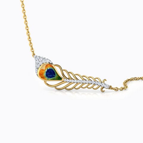 Peacock Feather Diamond Necklace Diamond Necklaces 18 Karat Yellow Gold Peacock Feather Diamond Necklace