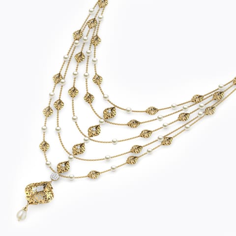 Amara Intricate Pearl Necklace Diamond,Gemstone Necklaces 18 Karat Yellow Gold Amara Intricate Pearl Necklace