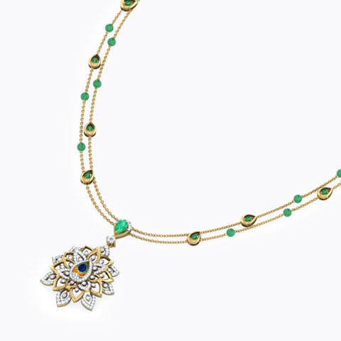 Flair Peacock Gemstone Necklace Diamond,Gemstone Necklaces 18 Karat Yellow Gold Flair Peacock Gemstone Necklace