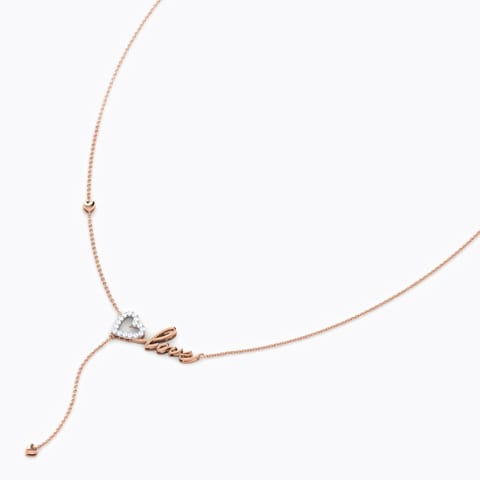 Love Cursive Diamond Lariat Necklace Diamond Necklaces 18 Karat Rose Gold Love Cursive Diamond Lariat Necklace