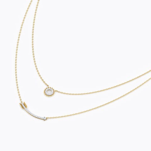 Ring and Arrow Multi Layer Diamond Necklace Diamond Necklaces 18 Karat Yellow Gold Ring and Arrow Multi Layer Diamond Necklace
