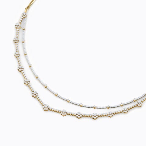 Linear Floret Two Row Diamond Necklace Diamond Necklaces 18 Karat Yellow Gold Linear Floret Two Row Diamond Necklace