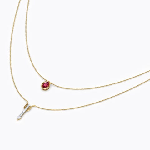 Pear and Arrow Multi Layer Gemstone Necklace Diamond,Gemstone Necklaces 18 Karat Yellow Gold Pear and Arrow Multi Layer Gemstone Necklace