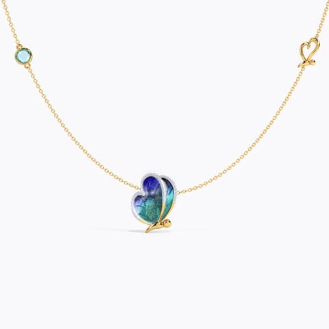 Flap Blue Butterfly Diamond Necklace Diamond,Gemstone Necklaces 18 Karat Yellow Gold Flap Blue Butterfly Diamond Necklace