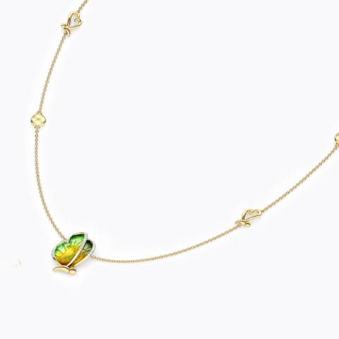 Flap Green Butterfly Gemstone Necklace Diamond,Gemstone Necklaces 18 Karat Yellow Gold Flap Green Butterfly Gemstone Necklace
