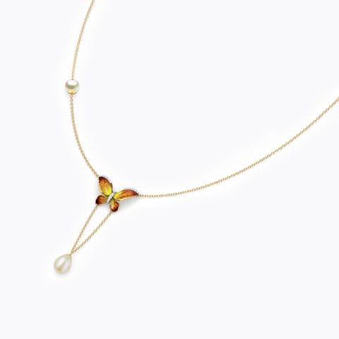 V-Drop Butterfly Gemstone Necklace Diamond,Gemstone Necklaces 18 Karat Yellow Gold V-Drop Butterfly Gemstone Necklace