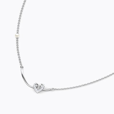 Looped Diamond Heart Bar Necklace Diamond,Gemstone Necklaces 14 Karat White Gold Looped Diamond Heart Bar Necklace