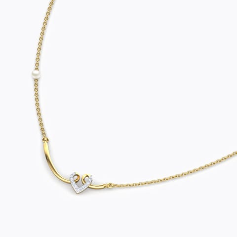 Looped Diamond Heart Bar Necklace Diamond,Gemstone Necklaces 18 Karat Yellow Gold Looped Diamond Heart Bar Necklace