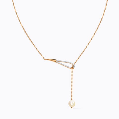 Loop Lariat Pearl Necklace Diamond,Gemstone Necklaces 18 Karat Rose Gold Loop Lariat Pearl Necklace
