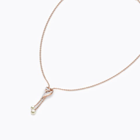 Twirl Lariat Pearl Necklace Diamond,Gemstone Necklaces 18 Karat Rose Gold Twirl Lariat Pearl Necklace