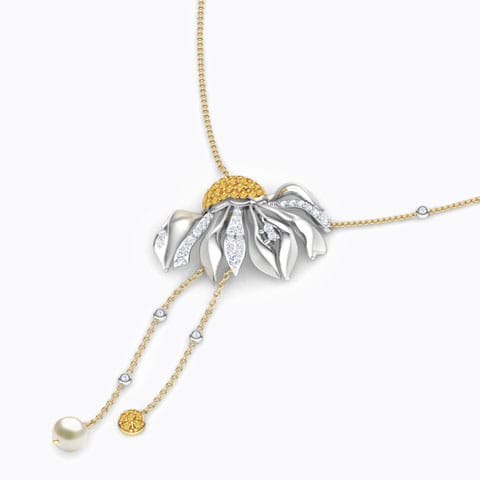 Gazania Floret Lariat Gemstone Necklace Diamond,Gemstone Necklaces 18 Karat Two Tone Gold Gazania Floret Lariat Gemstone Necklace