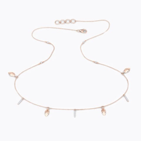 Leaves Fine Line Diamond Necklace Diamond Necklaces 14 Karat Rose Gold Leaves Fine Line Diamond Necklace