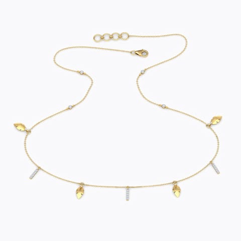 Leaves Fine Line Diamond Necklace Diamond Necklaces 18 Karat Yellow Gold Leaves Fine Line Diamond Necklace