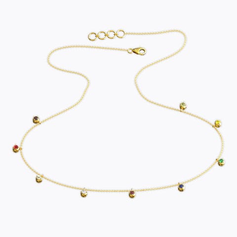 Swing Navratna Gemstone Necklace Diamond,Gemstone Necklaces 18 Karat Yellow Gold Swing Navratna Gemstone Necklace