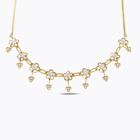 Pretty Floral Diamond Necklace Diamond Necklaces 18 Karat Yellow Gold Pretty Floral Diamond Necklace