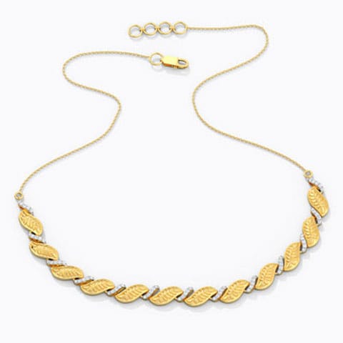 Mahika Leaf Diamond Necklace Diamond Necklaces 18 Karat Yellow Gold Mahika Leaf Diamond Necklace