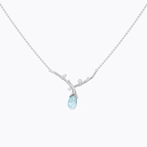 Sprig Dewdrops Gemstone Necklace Diamond,Gemstone Necklaces 14 Karat White Gold Sprig Dewdrops Gemstone Necklace