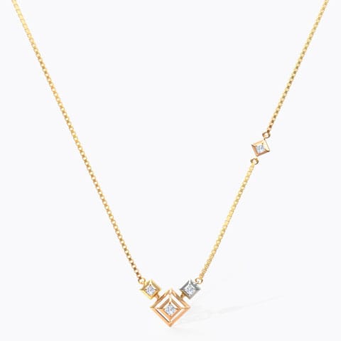 Erin Square Diamond Necklace Diamond Necklaces 14 Karat Three Tone Gold Erin Square Diamond Necklace