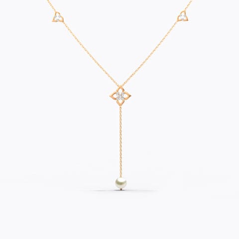 Clara Lariat Pearl Necklace Diamond,Gemstone Necklaces 14 Karat Rose Gold Clara Lariat Pearl Necklace