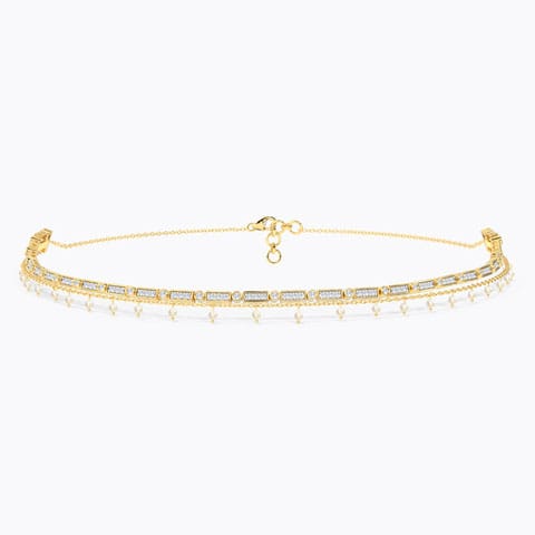 Audrey Pearl Choker Necklace Diamond,Gemstone Necklaces 18 Karat Yellow Gold Audrey Pearl Choker Necklace