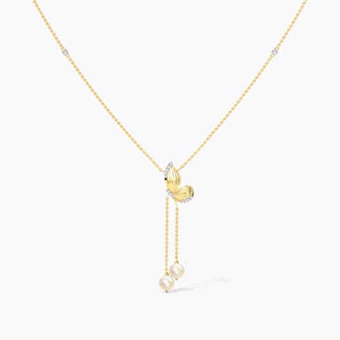 Ella Butterfly Pearl Necklace Diamond,Gemstone Necklaces 14 Karat Yellow Gold Ella Butterfly Pearl Necklace