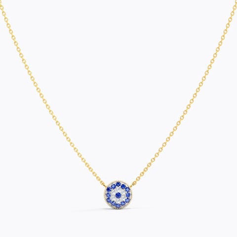 Halo Evil Eye Gemstone Necklace Diamond,Gemstone Necklaces 14 Karat Yellow Gold Halo Evil Eye Gemstone Necklace