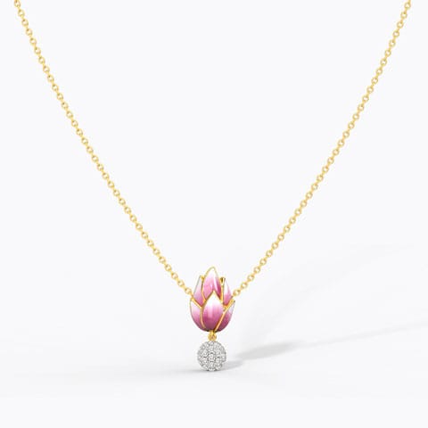 Lotus Bud Diamond Necklace Diamond Necklaces 18 Karat Yellow Gold Lotus Bud Diamond Necklace