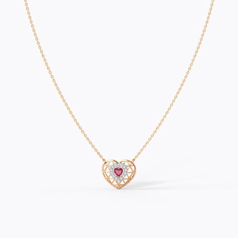 Scarlet Laced Heart Gemstone Necklace Diamond,Gemstone Necklaces 14 Karat Rose Gold Scarlet Laced Heart Gemstone Necklace