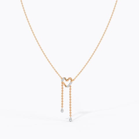 Twirling Heart Diamond Lariat Necklace Diamond Necklaces 14 Karat Rose Gold Twirling Heart Diamond Lariat Necklace