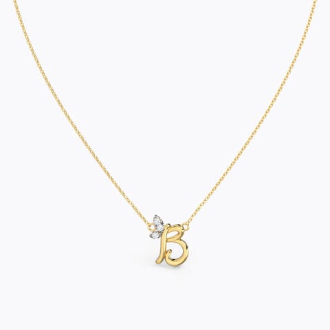 Leafy Alphabet B Diamond Necklace Diamond Necklaces 14 Karat Yellow Gold Leafy Alphabet B Diamond Necklace