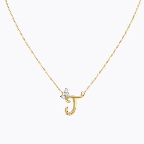 Leafy Alphabet J Diamond Necklace Diamond Necklaces 14 Karat Yellow Gold Leafy Alphabet J Diamond Necklace