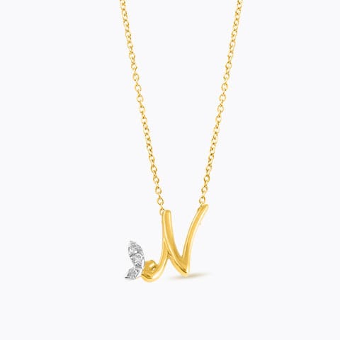 Leafy Alphabet N Diamond Necklace Diamond Necklaces 14 Karat Yellow Gold Leafy Alphabet N Diamond Necklace