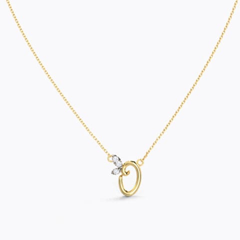 Leafy Alphabet O Diamond Necklace Diamond Necklaces 14 Karat Yellow Gold Leafy Alphabet O Diamond Necklace
