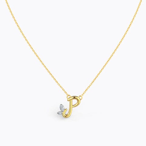 Leafy Alphabet P Diamond Necklace Diamond Necklaces 14 Karat Yellow Gold Leafy Alphabet P Diamond Necklace